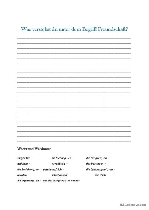 Freundschaft Deutsch DAF Arbeitsblätter pdf doc