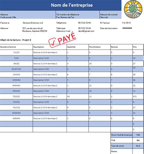 Exemples De Modèles De Facture En Format Word Excel à Télécharger