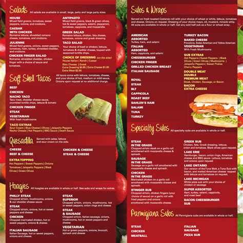 Great Lakes Pizza Menu