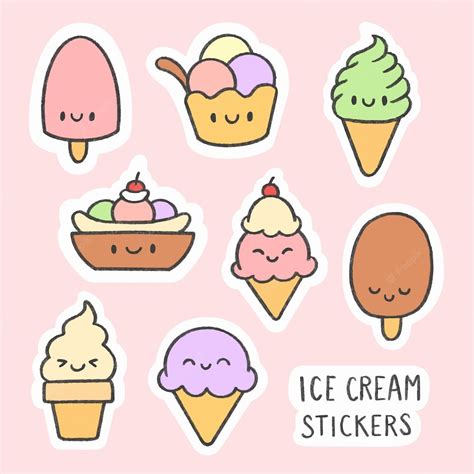 Premium Vector Cute Icecream Sticker Hand Drawn Cartoon Collection Pegatinas Bonitas