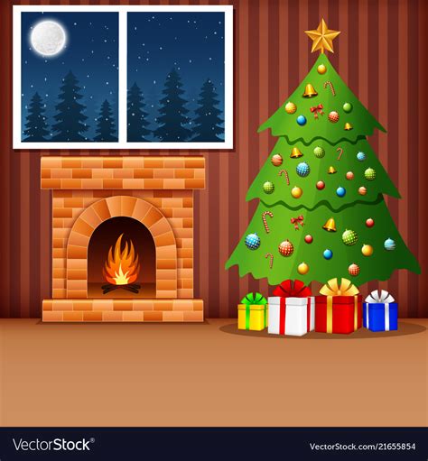 Christmas Living Room With Xmas Tree Presents An Vector Image