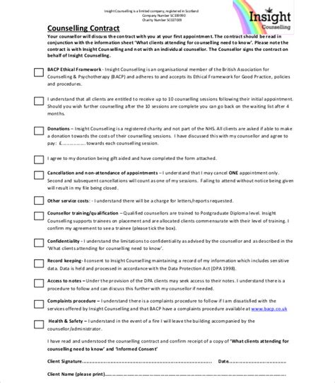 Counselling Contract 8 Examples Format Pdf