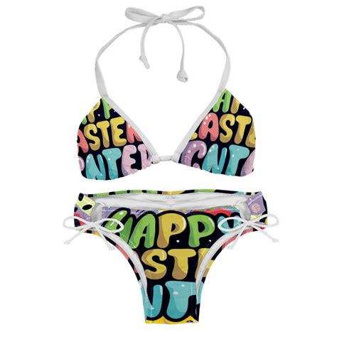 Easter Font Detachable Sponge Adjustable Strap Bikini Set Two Pack