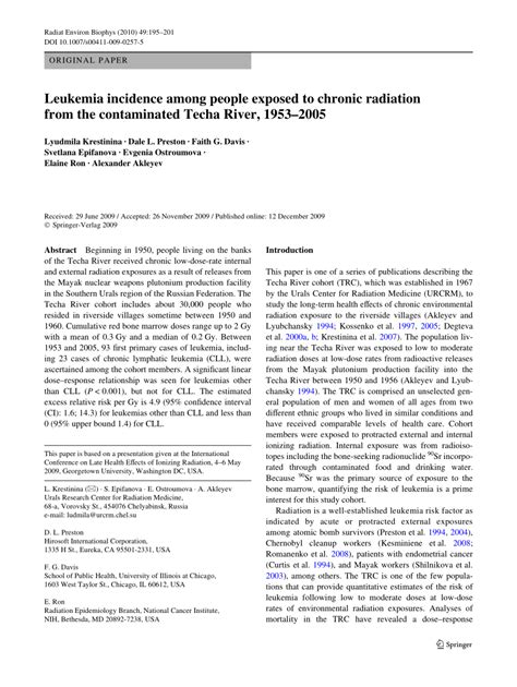 Pdf Leukemia Incidence Among People Exposed To Chronic Radiation From