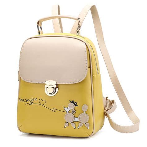 Cute Pu Leather Backpacks For Women Yellow Girls Bags Bags Backpacks