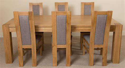 Kuba Solid Oak 220cm Dining Table With 6 Stanford Solid Oak Dining Chairs [light Oak And Grey