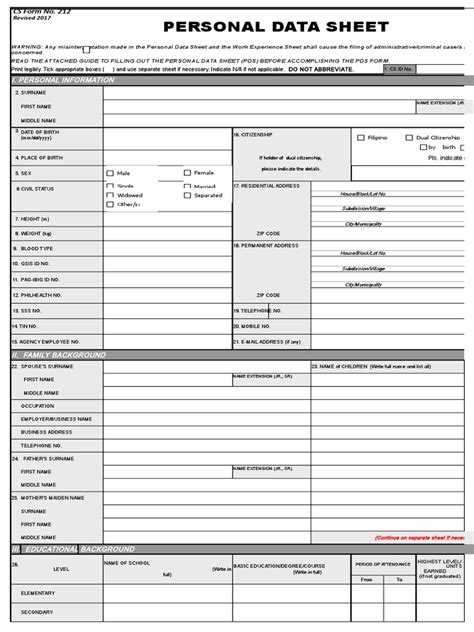 Pds 2017 Cs Form No 212 Revised Personal Data Sheet 2 Crimes Crime