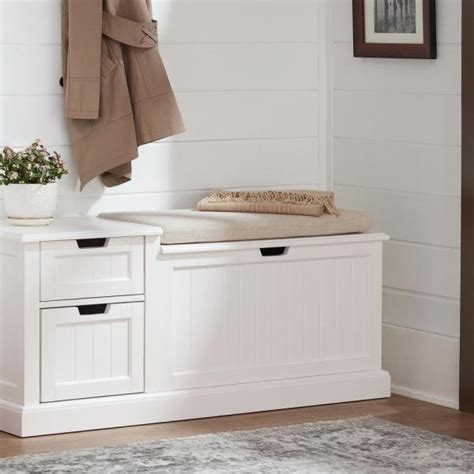 Home Decorators Collection White Wood Entryway Bench With Flip Top And Concealed Storage 46 In W