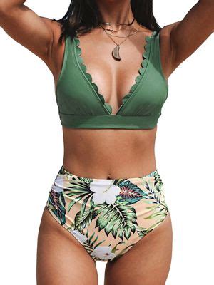 Cupshe Ensemble de bikini froncé à fleurs et col en v festonné pour