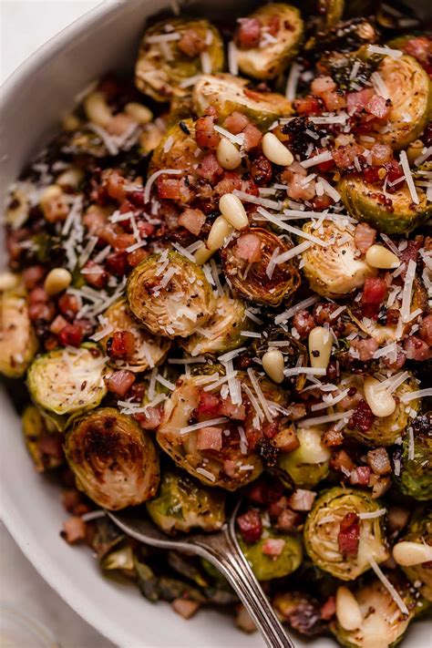 Maple Mustard Roasted Brussels Sprouts With Pancetta