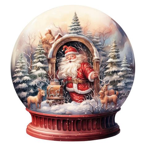 Premium Ai Image Whimsical Watercolor Christmas Snow Globe Santa