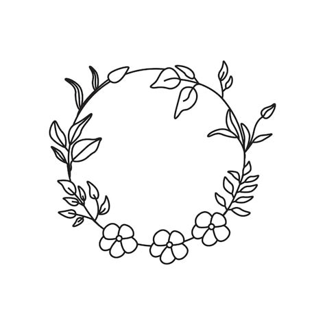 Premium Vector A Black And White Illustration Of A Wreath With Leaves