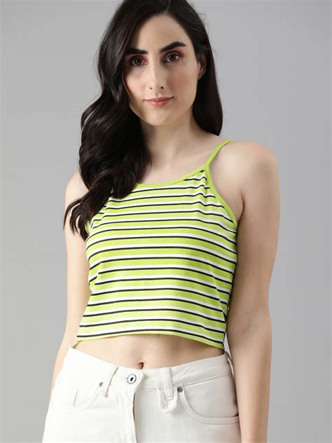 Buy Only Women Green And Black Striped T Shirt Tshirts For Women