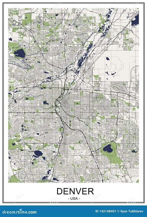 Map Of The City Of Denver Colorado Usa Stock Illustration