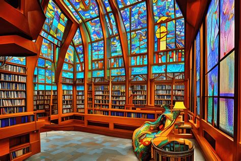 Library And Books In Stained Glass · Creative Fabrica