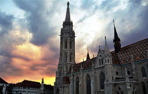 Architecture Old Building Budapest Hungary Sunset Clouds Tower