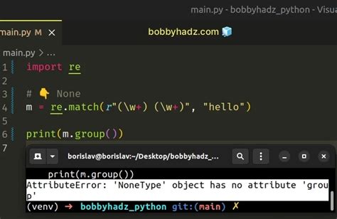 Attributeerror Nonetype Object Has No Attribute Group Bobbyhadz