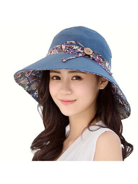 Auq Women Summer Casual Big Wide Brim Cotton Hat Floppy Derby Beach Sun