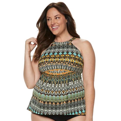 Plus Size A Shore Fit Tummy Slimmer High Neck Tankini Top High Neck