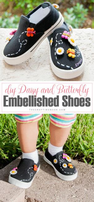 Diy Embellished Shoes With Daisy And Butterfly Buttons The Crafting Nook