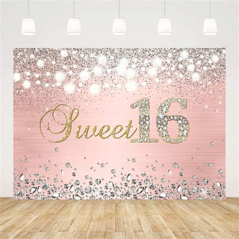 Ticuenicoa 7x5ft Sweet 16 Party Backdrop Rose Gold Happy