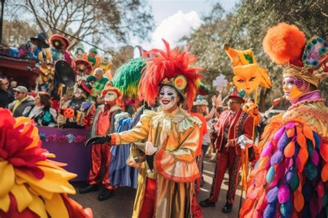 Premium AI Image A Mardi Gras Parade With Floats People In Costumes