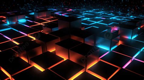 Abstract Pattern Background Of Black Cubes With Neon Edges In Stunning 3d Render 3d Blocks