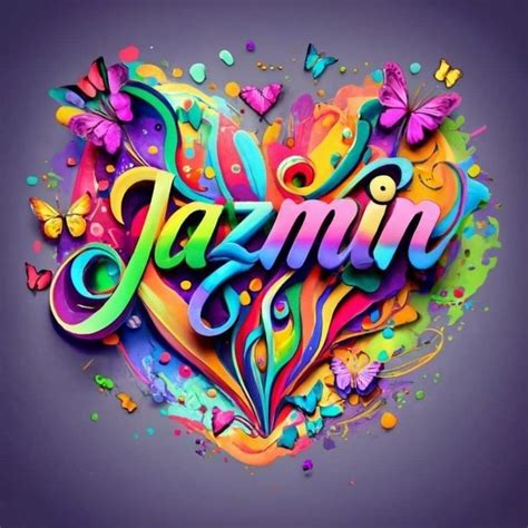 The Word Jazmin Written In Multicolored Letters With Butterflies And