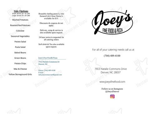 Menu At Joeys Fine Food And Pizza Pub And Bar Denver