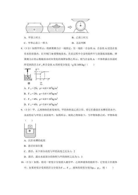 人教版物理八年级下册 《第10章 浮力》单元测试卷（有答案）21世纪教育网 二一教育