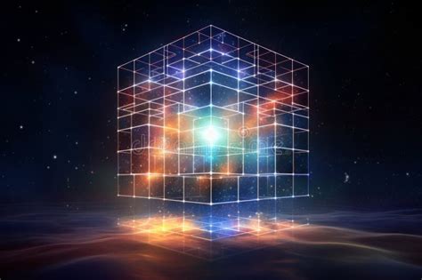 3D Tesseract Illustrating Higher Dimensional Geometry Stock