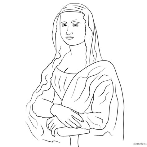 Mona Lisa Coloring Pages Simple Lineart Mona Lisa Free Printable