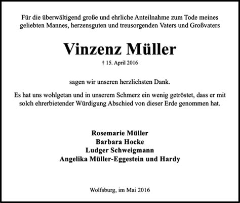 Traueranzeigen von Vinzenz Müller trauer38 de