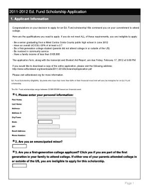 Fillable Online 2011 2012 Ed Fund Scholarship Application The Ed