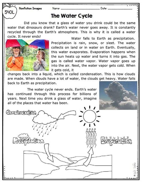 Third Grade The Water Cycle Reading Comprehension Activity Worksheets