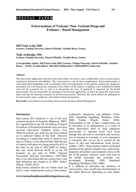 (PDF) Extravasations of Vesicant / Non- Vesicant Drugs and Evidence – Based Management