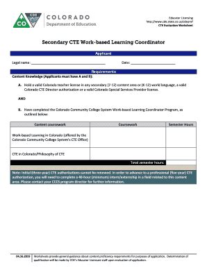 Fillable Online CTE Evaluation Worksheet Fax Email Print PdfFiller