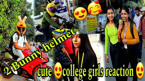 Cute College Girls 😍 Reaction On Bunny Helmet Cover 😍 Sayansa Vlogs Youtube