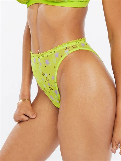 Mesh Crotchless High Leg Bikini In Green Multi Savage X Fenty France