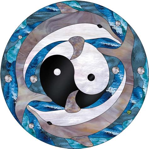 Ying Yang And Dolphins Stained Glass Window Panel Also Available Insulated And Pre Installed In