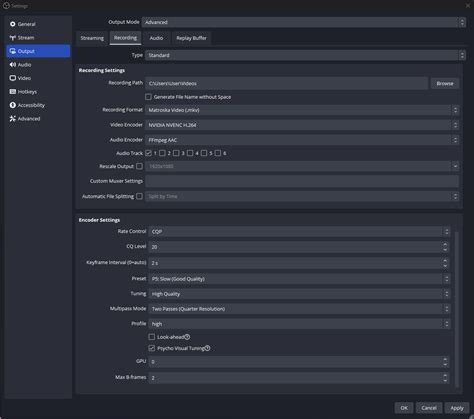 Advanced Recording Settings Guide | OBS