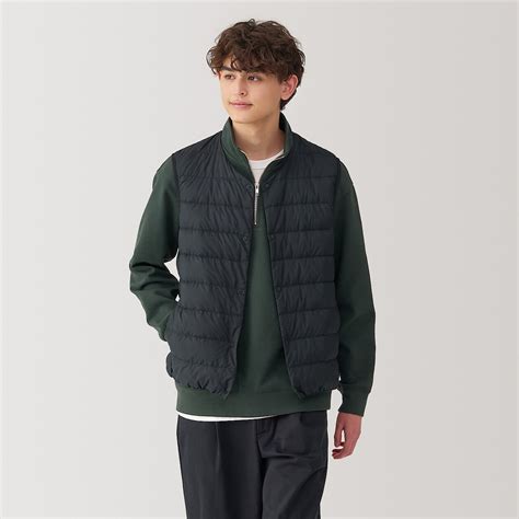 M S Light Weight Pocketable Collarless Down Vest Men S Black Muji