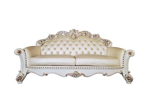 Luxury Vintage Bone White Pu Dresden Sofa Set Pcs Acme