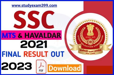 Ssc Mts And Havaldar Recruitment 2021 Final Result 2023 Download Direct