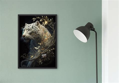 White Tiger Digital Art Print, Wall Art, AI Generated, AI Art, Digital ...