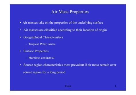 Air Mass Properties