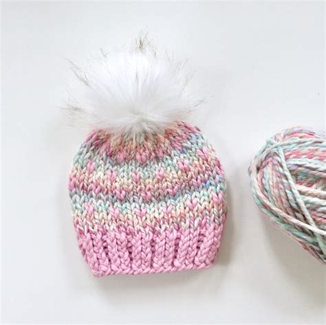 Girls Knit Hat With Pom Pom Toddler Beanie Pink Child Winter - Etsy