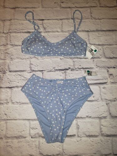 Nwot Xhilaration Junior S Size S Top Xs Bikini Bottom Blue Polka Dot