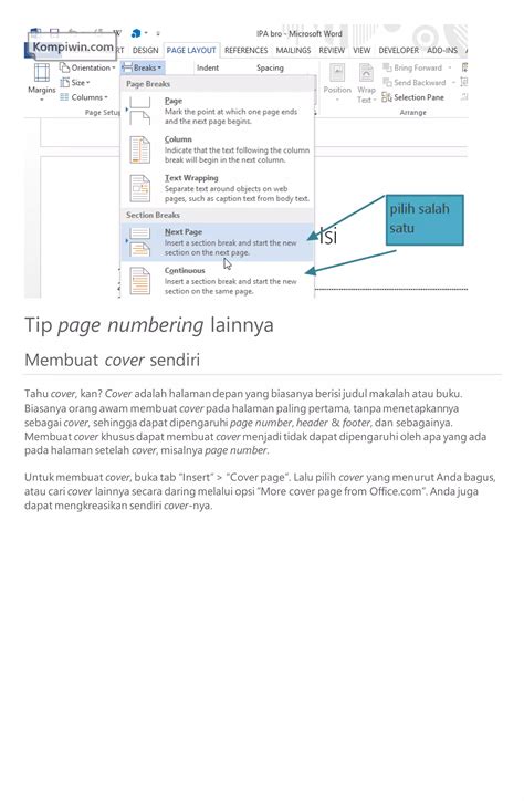 cara membuat nomor halaman di word mulai dari halaman 2 10