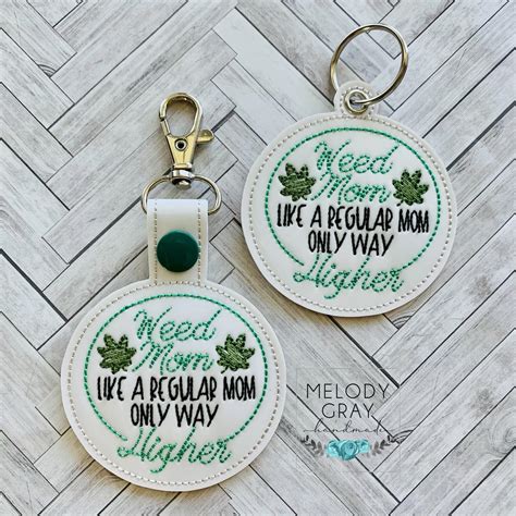 Weed Mom Snap Tab Eyelet Keyfob Embroidery Design Digital File